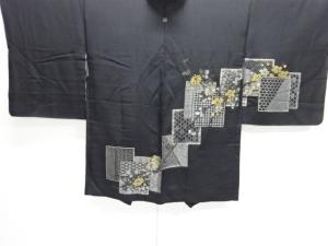 大正ロマン　色紙に花古典柄織り出し一つ紋絵羽織